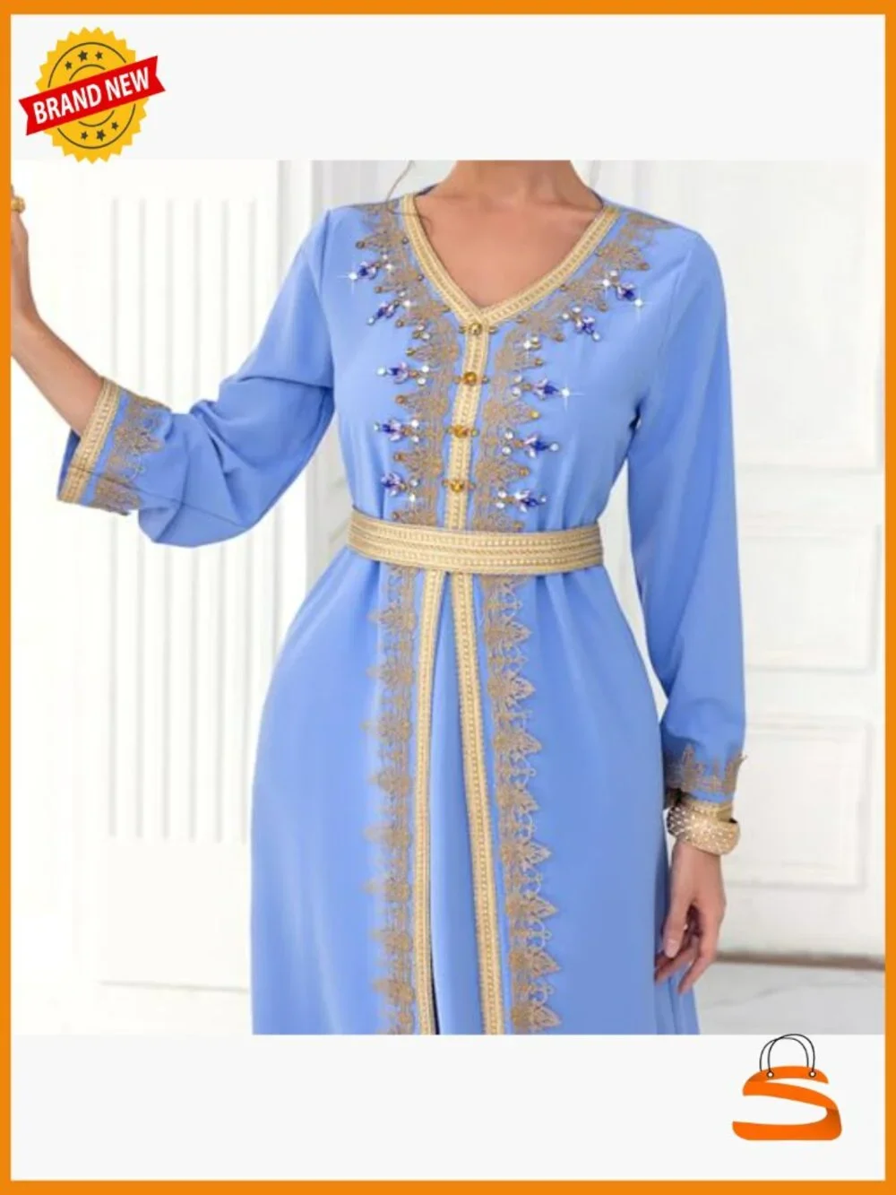 Lace Maxi Dress V-Neck Long Sleeve Kaftan Ankle Length Loose Fit Wedding Guest - Picture 6 of 6